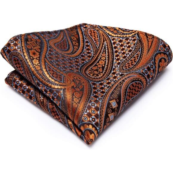 Mens Paisley Floral Silk Tie for Men Striped Necktie and Pocket Square Cufflinks - Picture 5 of 6